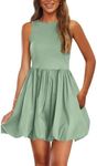 PRETTYGARDEN Summer Dresses for Women 2025 Casual Sleeveless Tank Mini Short Dress Crew Neck Bubble Sundress with Pockets (Green,Medium)