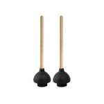 Superio Heavy Duty Plunger with 21 Inch Wooden Handle, Black Rubber - Classic Toilet Plunger, Heavy Duty, Double Thrust Force Cup, Rubber Toilet Plunger, Black Plunger (Wood-2 Pack)