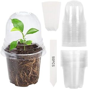 50 Pots de Fleurs avec Couvercle, 10 cm Pot Plante en Plastique, Pot de Semis de Fleurs avec Trous de Drainage, Pots de Fleurs Transparent avec 50 Étiquettes pour Plantes