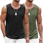 COOFANDY Boxing Shirts for Men Trainning 2 Pack Gym Tank Tops Sleeveless Workout T Shirts, Large BlackArmy Green