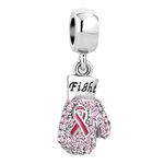 Luluadorn Fight Breast Cancer Charm Pink Ribbon Breast Cancer Awareness Boxing Glove Bead Compatible with Pandora Charm Bracelets