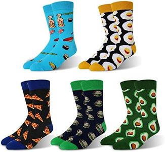 Mens Colorful Fun Pattern Crazy Novelty Casual Cotton Crew Socks,5 Pack Food