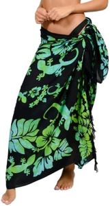 INGEAR Women's Beach Long Batik Sarong Coverups for Women, Bathing Suit Pareo with Coconut Shell, Sarong for The Beach, Green Flower, One Size