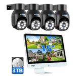 【15" Monitor + 3TB】 Hiseeu Wireless Security Camera System, 10CH NVR Wireless CCTV Camera Systems, 4X5MP PTZ Camera Outdoor, Color Night Vision, Motion detection, 2-Way Audio, 3TB Hard Drive