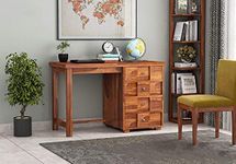 Solid Sheesham Wood Writing Study Table for Home and Office | Solid Wood Multipurpose Study Console Table |Wooden Laptop Table | Work from Home Table | Table with Drawer| (Natural Honey Finish) |