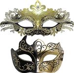 Couple Masquerade Mask For Women/Men Couples Venetian Mask/Halloween/Party/Ball Prom/Mardi Gras/Wedding/Wall Decoration（Gold）