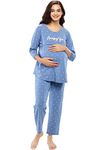 ZEYO Women's Cotton Heart Printed Sky Blue Maternity & Feeding Night Suit Top & Pajama Set Nursing Night Dress 5629 (Medium)