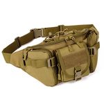 Huntvp Tactical Waist Bag Military Waist Pack Molle Bumbag Belt Pack Bum Bag for Outdoors Walking Running Daily Use Hiking Camping Trekking(Brown-l)