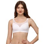 SOIE Women Full Coverage Polyamide Spandex Padded Non Wired Lace Detail Cami Bra, White, 32B