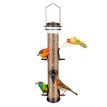 Urban Deco Metal Bird Feeder Tube Hanging Feeders Wild Bird Seed Feeder Heavy Duty Metal 6 Port Bird Feeders with Steel Hanger Weatherproof and Water Resistant Great for Attracting Birds (Coffee)