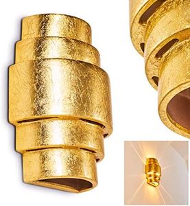 Handan Applique murale en or avec effet up & down - arc de cercle avec différences de hauteur artistiques en haut et en bas - salon - couloir - douille E27 - effets de lumière - sans ampoules