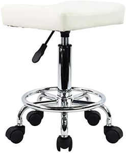 KKTONER Square Rolling Stool PU Leather Height Adjustable Swivel Massage SPA Salon Stools Task Chair with Footrest (White)