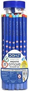 Doms Groove Super Dark HB/2 Graphite Pencils Jar Pack | Innovative Groove For Perfect Grip | Free Pencil, Eraser, Sharpner & Scale | Ideal For Sketching & Drawing | Pack of 30 Pencils