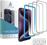 ALTURIZ 3-Pack Screen Protector for iPhone 15 Pro [6.1 inch] + 3-Pack Camera Lens Protector with Easy Installation Frame [9H Hardness][Shatterproof Tempered Glass][Bubble-Free][3+3 Pack]