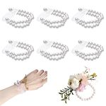 6PCS Pearl Wrist Corsage Bands Bride Elastic Pearl Wristband Corsage DIY Stretch Pearl Wedding Wrist Handmade Corsage Accessories for Wedding Party Bride Bridesmaid Christmas Thanksgiving