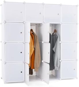 Giantex 16-Cube Storage Organizer, DIY Modular Closet Storage Cabinet with Hanging Poles for Clothing, Portable Plastic Storage Shelf, Bookshelf, for Home, Office, Bedroom (White)