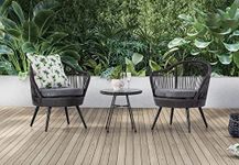 DEVOKO 3 Piece Outdoor Patio Handwoven Rope Crown Shape Chair with Glass Top Side Table for Garden, Pool, Deck, Backyard, Balcony (Dark Grey & Grey)