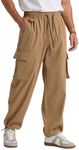 RQP Mens Cargo Pants Lightweight Hiking Pants,Waterproof, Casual Work Pants with Packets Joggers Sweatpants for Men,Dark Khaki XL