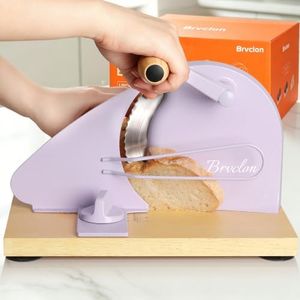 Brvclon Manual Bread Slicer Adjustable Thickness, Hand Crank Bread Slicer for Homemade Sourdough Bread with Scale Line & Suction Cup & Metal Guide,Quality Solid Wood Base