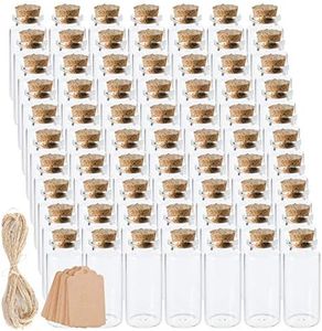 Kingrol 70 Pack 30ml Cork Stoppers Glass Bottles, Wishing with Personalized Label Tags and String, Mini Bottle for DIY Crafts, Wedding Party Favors, Clear