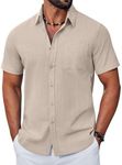 COOFANDY Men's Short Sleeve Cotton Shirt Summer Regular Fit Casual Shirts with Pockets Khaki XXL