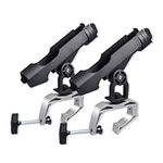 ROUDJER Fishing Rod Holders Boat, 2 Pcs Fishing Rod Holders for Boat with Lage Clamp Opening 360 Degree Adjustable for Kayak Canoe Easy Installation, Fishing Gifts for Men (Black)