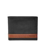 Fossil Men's Quinn Leather Bifold Wallet, Black Flip Id, One size