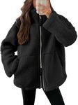 ANRABESS Womens Fleece Jacket Oversized Zip Up Sherpa Fuzzy Casual Coats Winter Fall Outerwear 2024 Clothes with Pockets Black Small