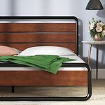 Zinus Therese King size Bed frame - Bed 150x200 cm - 20 cm Height - Metal and Wood Platform bed frame with wood slat support - Brown