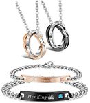 MILACOLATO Couple Pendant Necklace Gift for Men Women His & Hers Matching Set Jewelry Stainless Steel Couples Distance Bracelets Chain Lover Gift, 4PCS