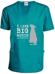 Dog is Good Scrub Top I Like Big Mutts - Relaxed Fit, Pockets, Gift for Dog & Cat Lovers, Veterinarians, Vet Techs, Nurses (Teal, X-Small)