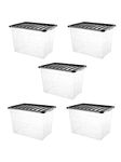 VTL® 5 X 80 LITRE PLASTIC STORAGE BOXES OFFICES TOYS HOME WITH BLACK LID (PACK OF 5)