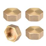 uxcell G3/4 Pipe Fitting Cap, Brass Hex Female Thread Hose Connector, for Garden and Outdoor Water Pipes Nozzle Joints, 4Pcs