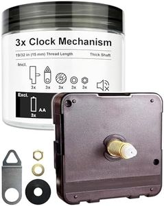 MCDFL Wall Clock Mechanism Replacement Motor Battery Operated, Silent Quartz Movement with Hands, DIY Repair Parts Kit for Clocks Works, 19/32 in (15 mm) Thread Length, Thick Shaft