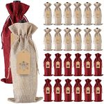 Burlap Wine Gift Bags, 24 Pcs Jute Drawstring Wine Bottle Covers with Ropes and Tags for Christmas, Wedding, Travel, Birthday, Holiday Party