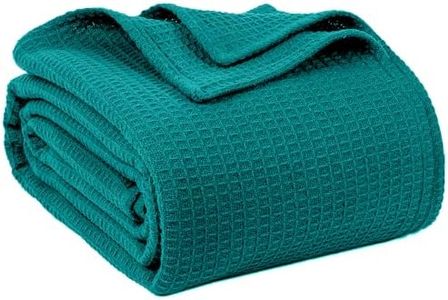 100% Cotton Blankets Queen Size for Bed - Waffle Weave Blankets for Summer, Lightweight and Breathable Soft Woven Blanket for Spring, (Teal, Queen (90" x 90"))