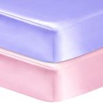 GUNTAIL 2 Pack Satin Soft Crib Sheet for Baby with Sensitive Hair Silky Baby Mattress Sheet Pink and Violet Unisex 52’’x28’’x8’’ Fitted Sheets