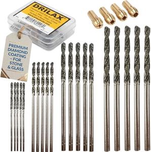Diamond Drill Bit Set 1mm 1.5mm 2mm 2.5mm 20 Pieces 4 Sizes Compatible with Dremel Collets Included Twist Tip Jewelry Beach Sea Glass Shells Gemstones Lapidary Ornament Bracelet Necklace Arts Crafts