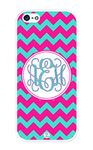 iZERCASE Monogram Personalized Deep Pink and Turquoise Chevron Pattern RUBBER iphone SE / iPhone 5S case - Fits iphone SE, iPhone 5S T-Mobile, AT&T, Sprint, Verizon and International (White)