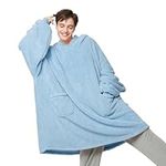 Bedsure Wearable Blanket Hoodie Women - Fluffy Fleece Hoodie Blanket for Adults Men, Warm Hooded Blanket as Gifts for Her, Light Blue, XL