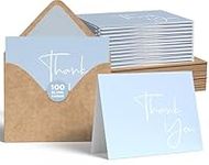 VNS Creations 100 pack Thank You Cards with Envelopes & Stickers - Classy 4x6 Blank Thank You Cards Bulk Box Set - Large Thank You Notes for Wedding, Small Business, Baby & Bridal Shower (Light Blue)