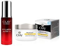 Olay Regenerist Collagen Peptide 24 Face Serum, 30 ml, Clear & Olay Day Cream Natural Aura Glowing Radiance Cream SPF 15, 50g