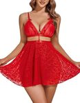 Avidlove Women Lingerie Deep V Neck Nightwear Sexy Nightgowns Flocking NightdressRed Leopard Print XL