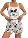 WDIRARA Women's Sleepwear Cute Print Lettuce Trim Cami and Shorts Pajama Set, White Panda, X-Large