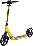 Bee Free XLT Adjustable Handlebar Kick Scooter for Adults and Teens, Yellow, Foldable, Anti-Shock Suspension, Rear Foot Brake, 12+