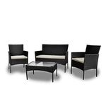 Rattan Garden Furniture Set Outdoor Lounge Poolside Family Lawn Furniture 4 Piece Set Table Chair Sofa Grey Brown Black Patio (Black)