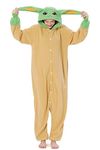 BDZaigozaiwu Adult Cosplay Yoda Costume Onesie Animal Pajamas The Mandalorian Halloween Christmas Sleepwear For Women Men, Yellow, Large