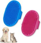 Heyu-Lotus Dog Bath Brush, 2 Pcs Pet Bath Brush with Adjustable Ring Handle, Soothing Massage Rubber Comb for Long Short Haired Dogs and Cats(Blue and Rose)