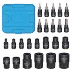 Torx Bit Socket Female E-Torx External Sockets Set 24PCS | 10pcs Star Socket Bits (T8-T40) & 14pcs Female E-Torx Sockets (E4-E24) 1/4" 3/8" 1/2" | CRV | Enhanced Mini Storage Case