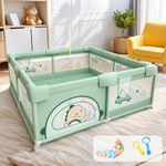 Playpen for Baby up to 5 Years Playards with Pit Balls and Anti-Fall Grasp Rings, Kids Activity Center with Safety Lock (No Mat, Non-Foldable) (150 * 180cm-green)